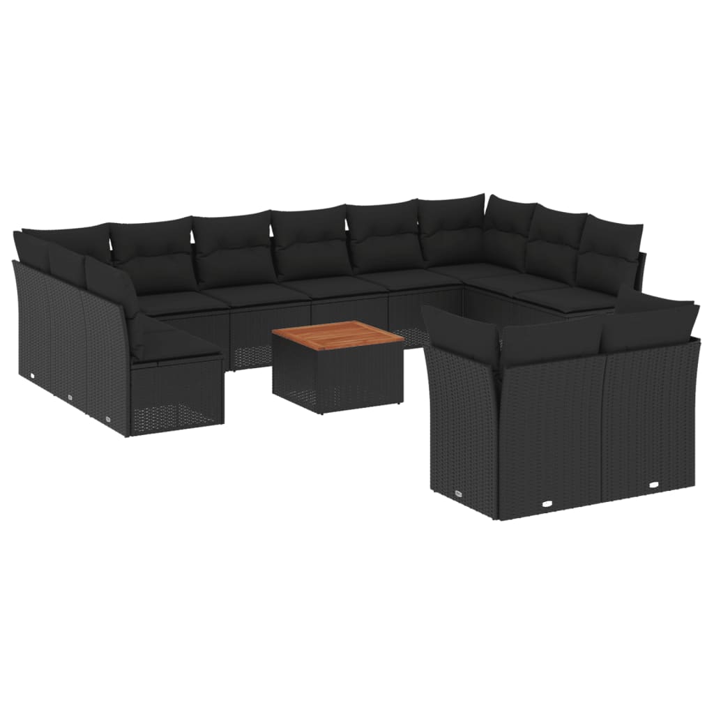 vidaXL 13-Piece Poly Rattan Lounge Set with Cushions Black