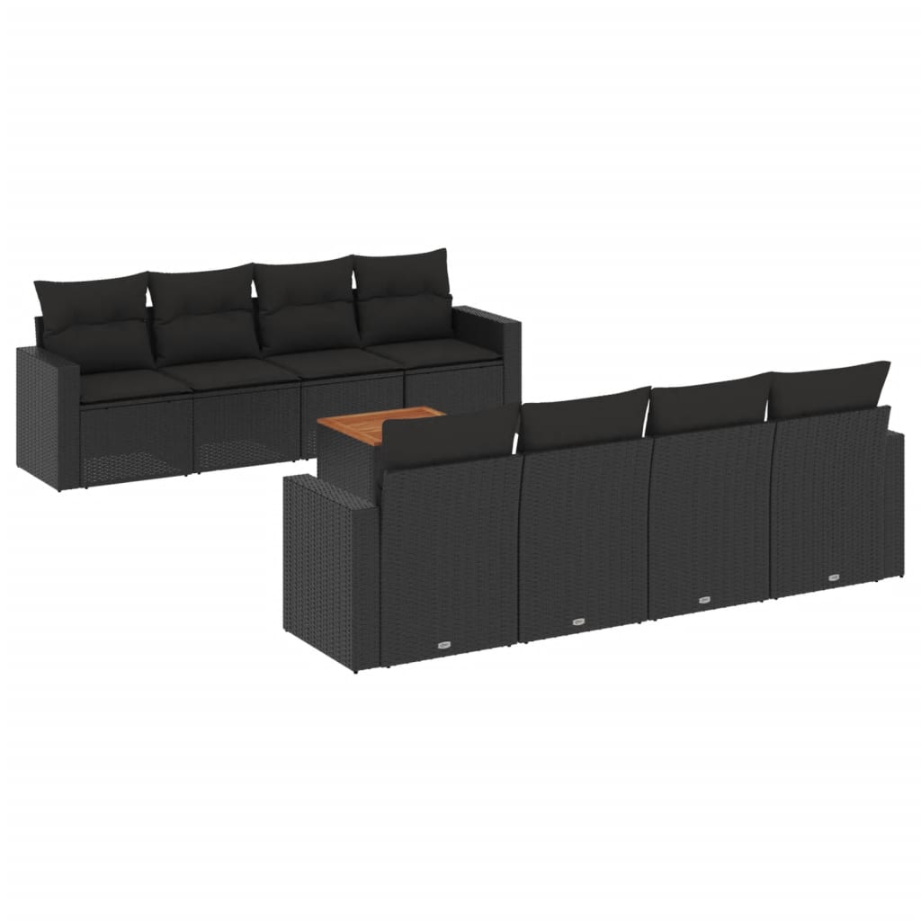 vidaXL 9-delige Loungeset met kussens poly rattan zwart