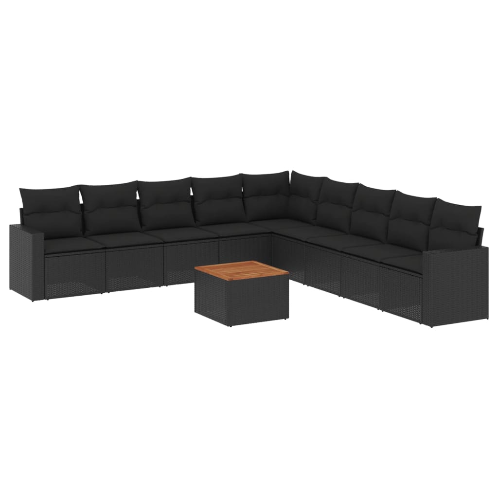 vidaXL Ensemble de salon 10 personnes avec coussins en poly rotin noir