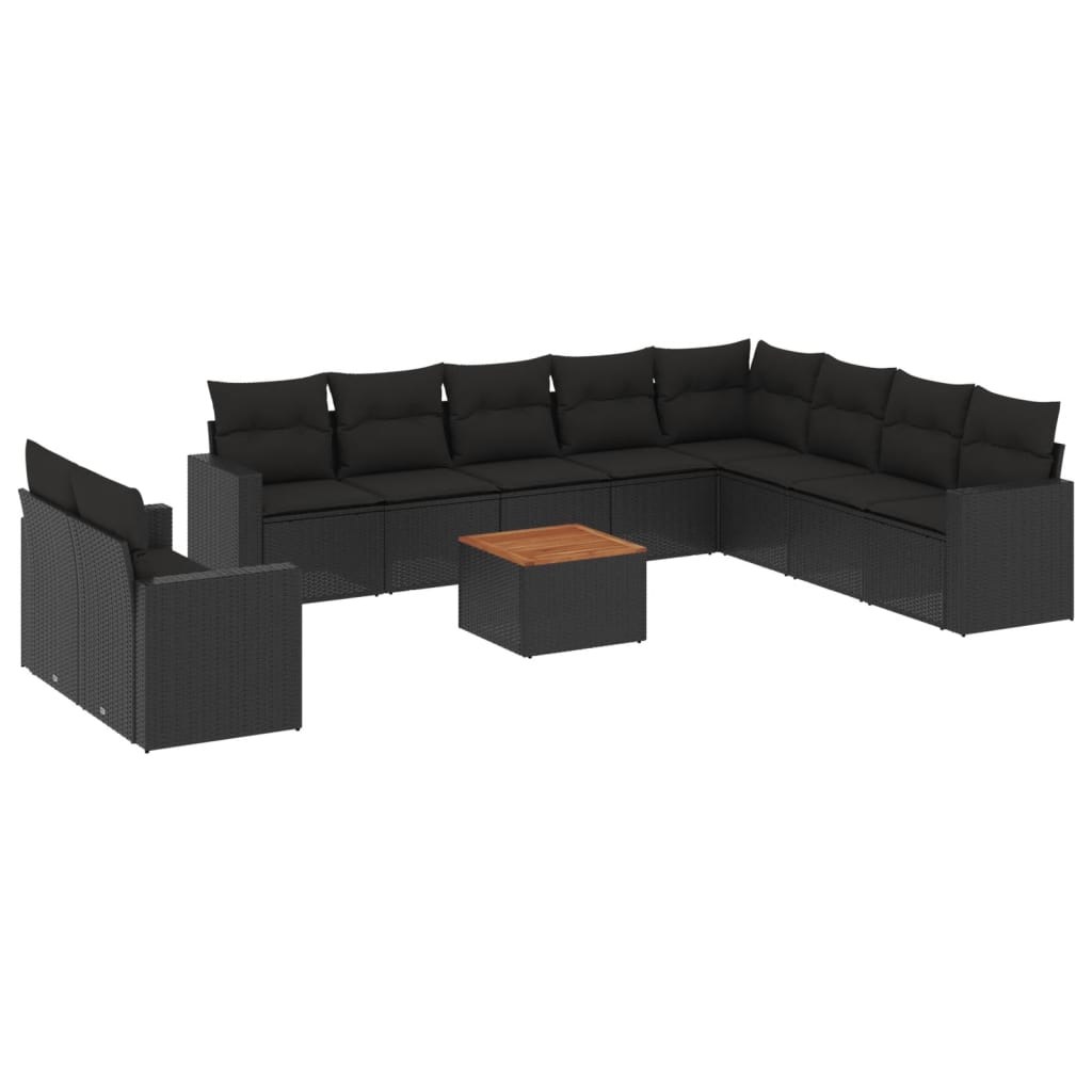 vidaXL Ensemble de salon 11 personnes avec coussins en poly rotin noir