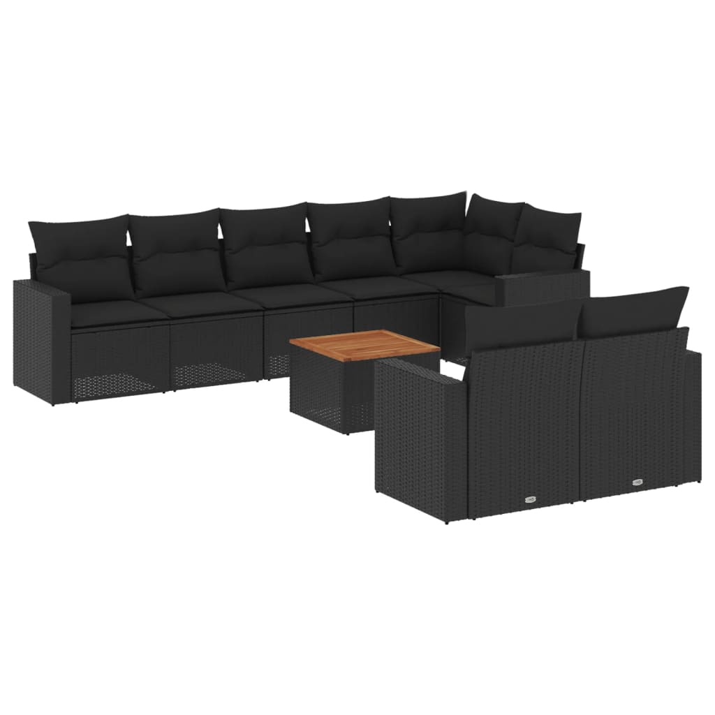 vidaXL 9-delige Loungeset met kussens poly rattan zwart