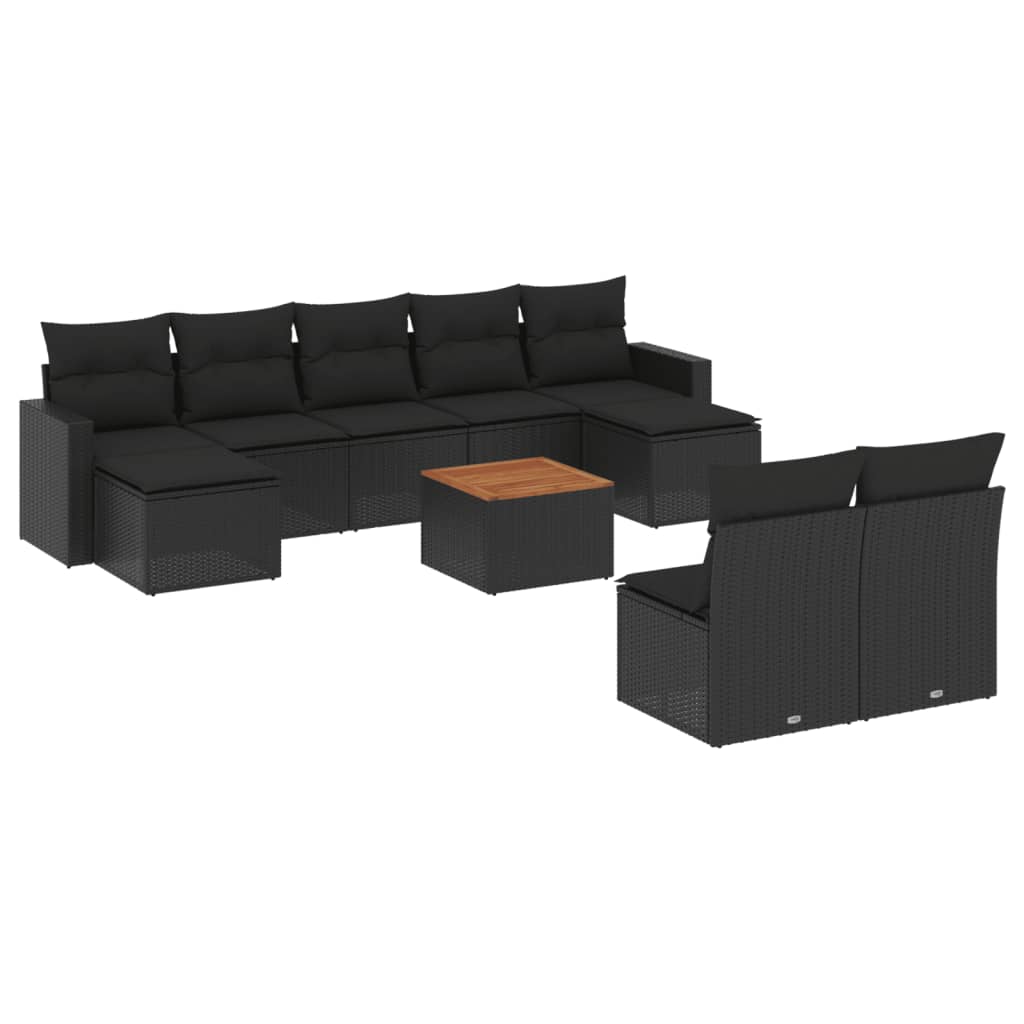 vidaXL 10-delige Loungeset met kussens poly rattan zwart