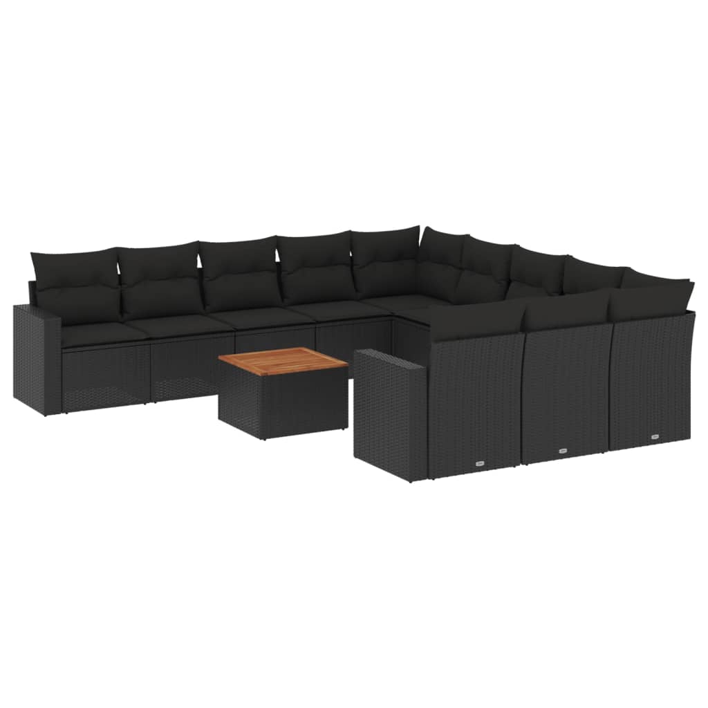 vidaXL Ensemble de salon 12 personnes avec coussins en poly rotin noir