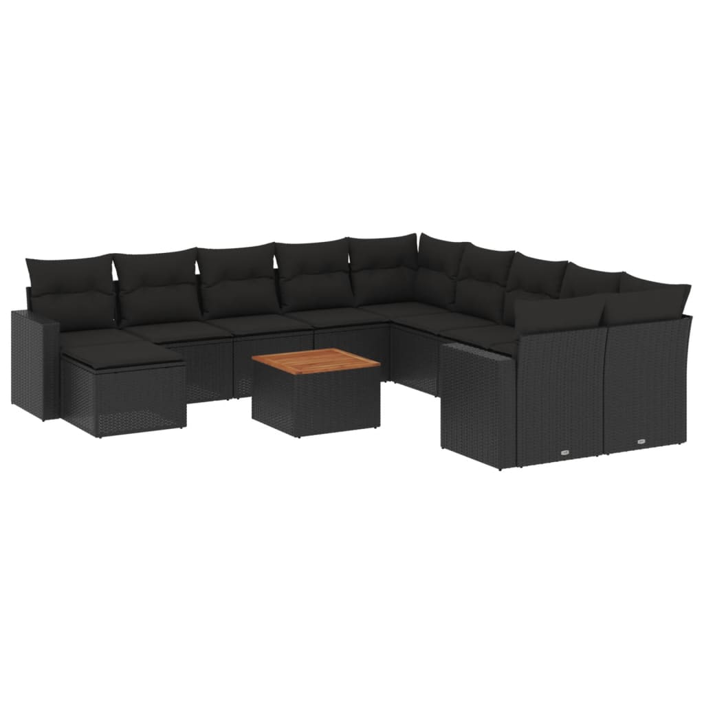 vidaXL Ensemble de salon 12 personnes avec coussins en poly rotin noir