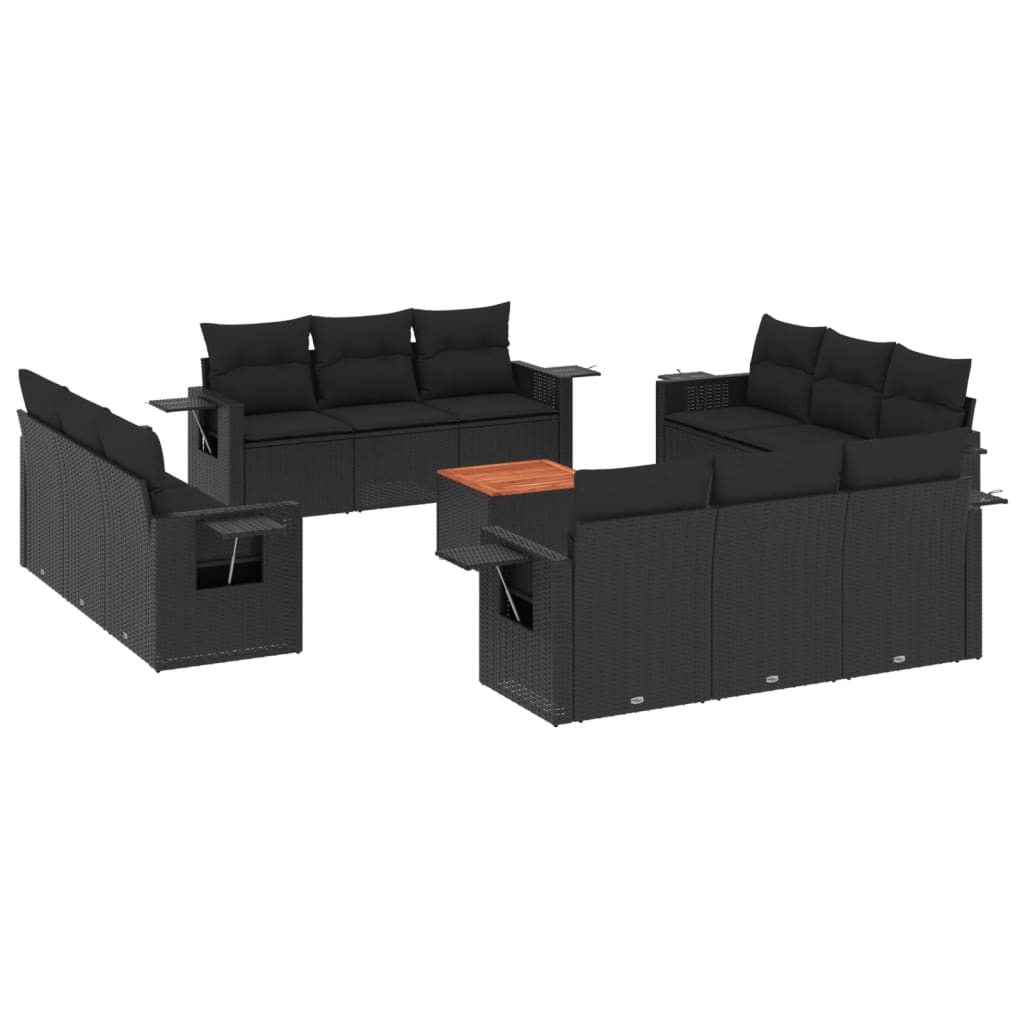 vidaXL Ensemble de salon 13 personnes avec coussins en poly rotin noir