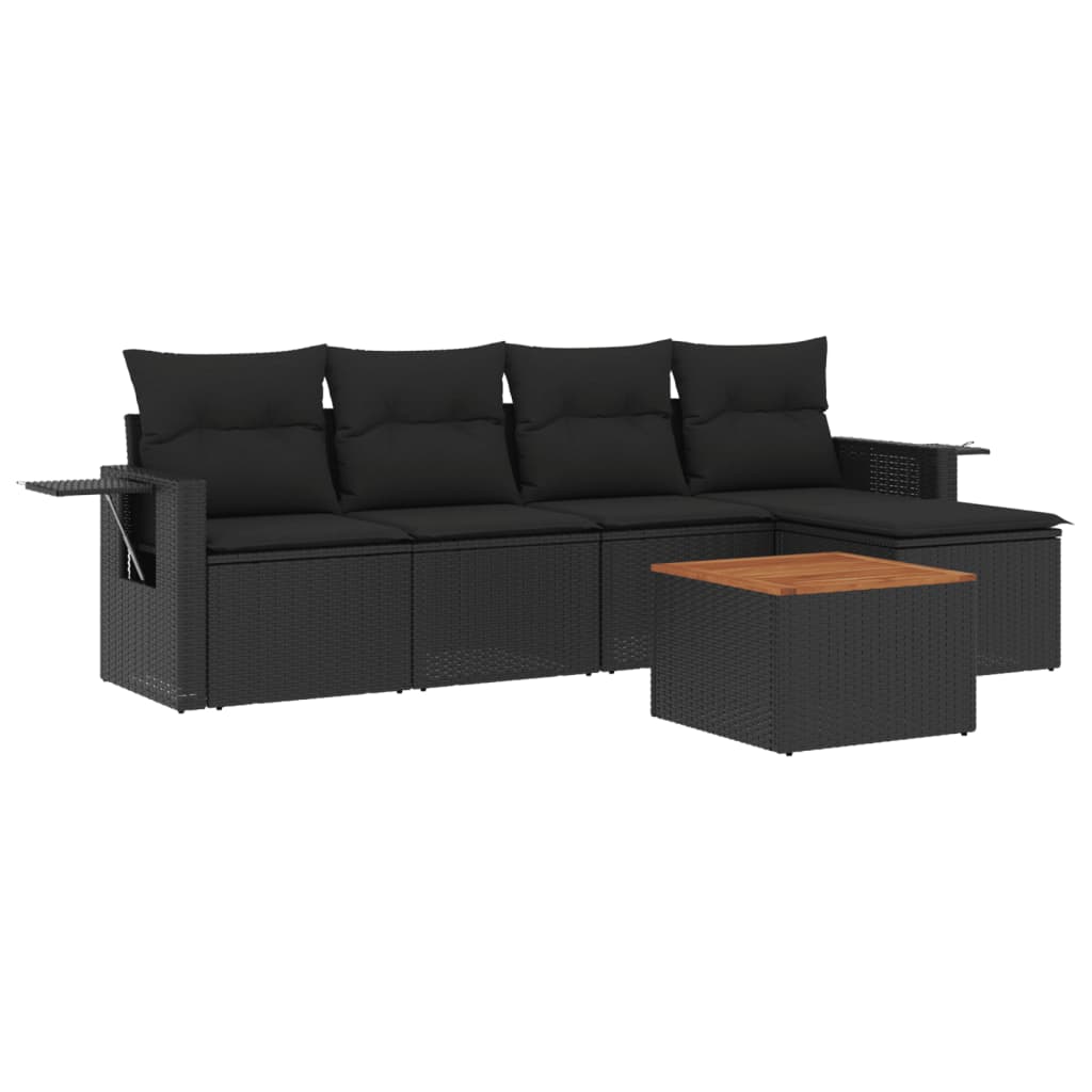 vidaXL 6-delige Loungeset met kussens poly rattan zwart