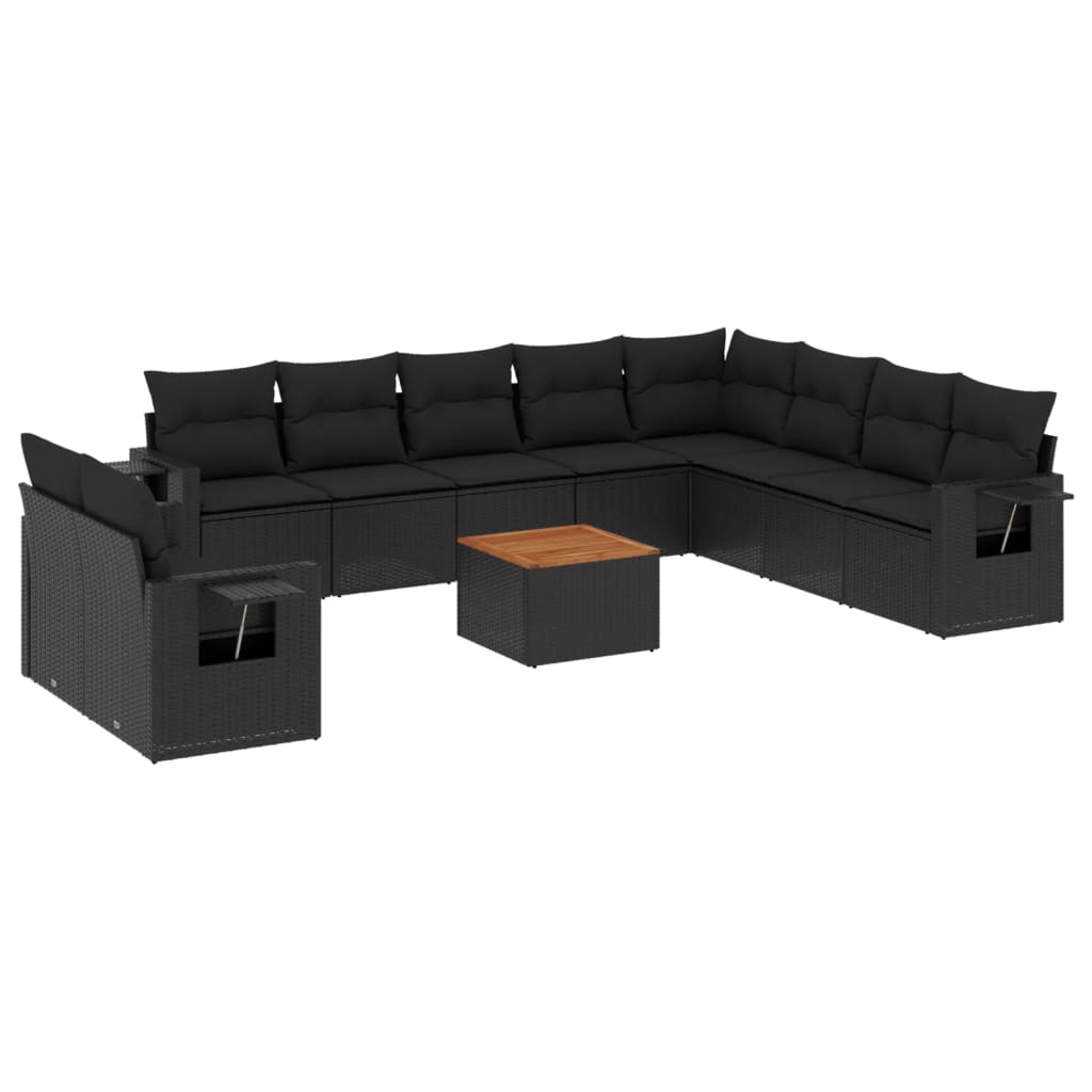 vidaXL Ensemble de salon 11 personnes avec coussins en poly rotin noir