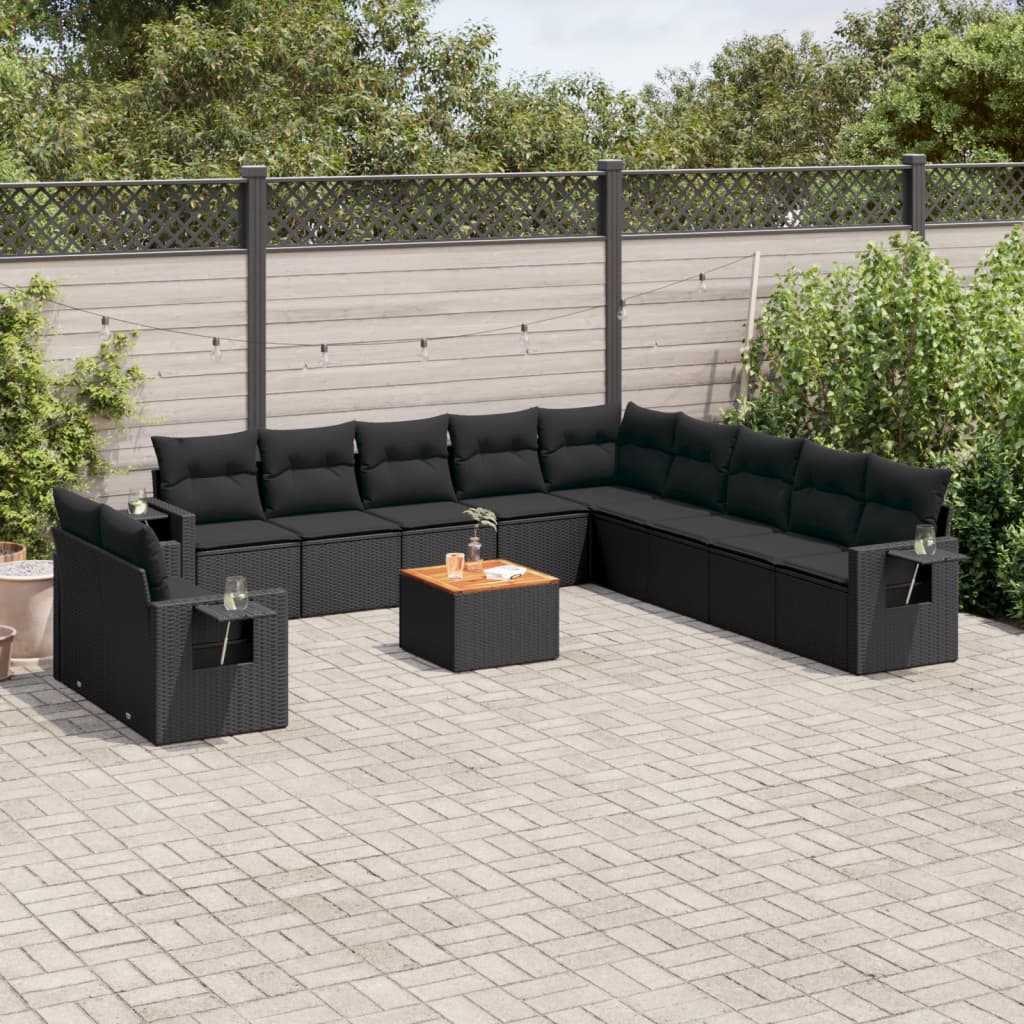 vidaXL 12-delige Loungeset met kussens poly rattan zwart