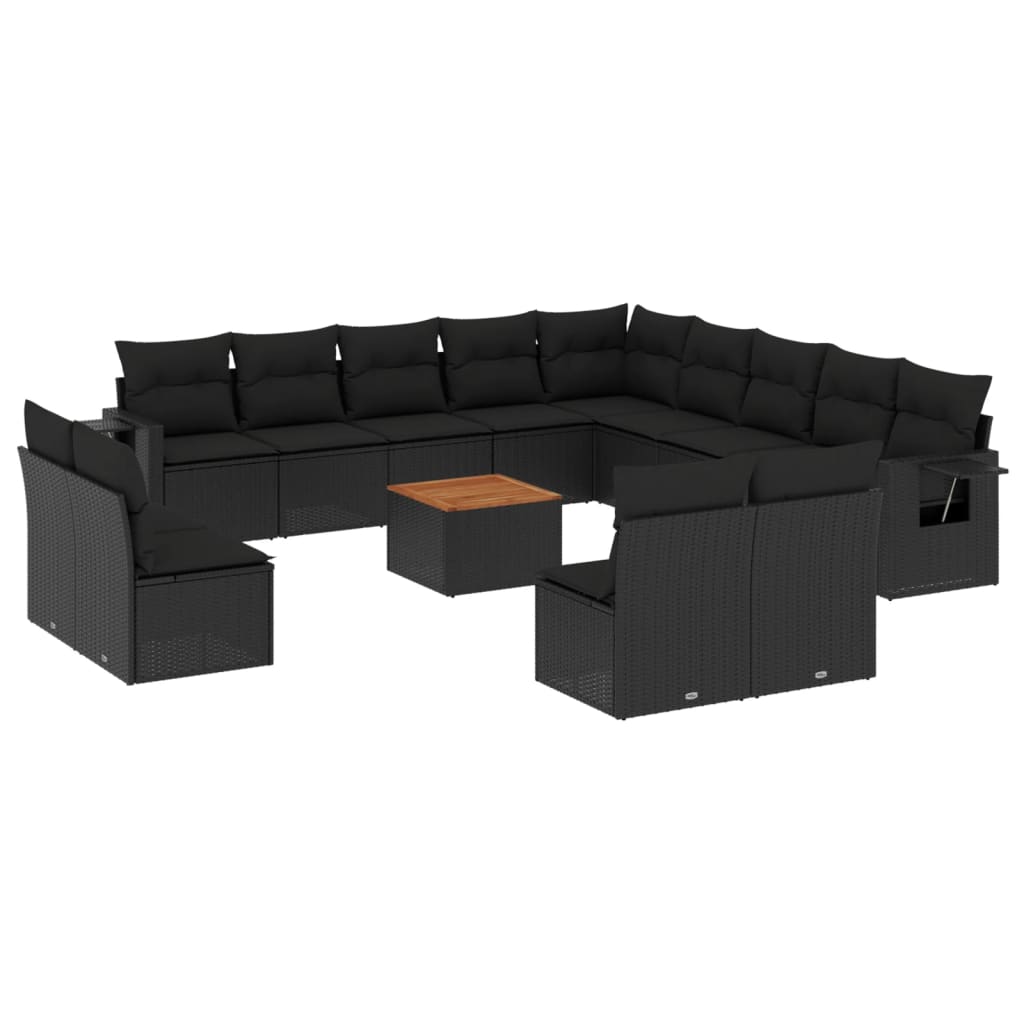 vidaXL 14-delige Loungeset met kussens poly rattan zwart