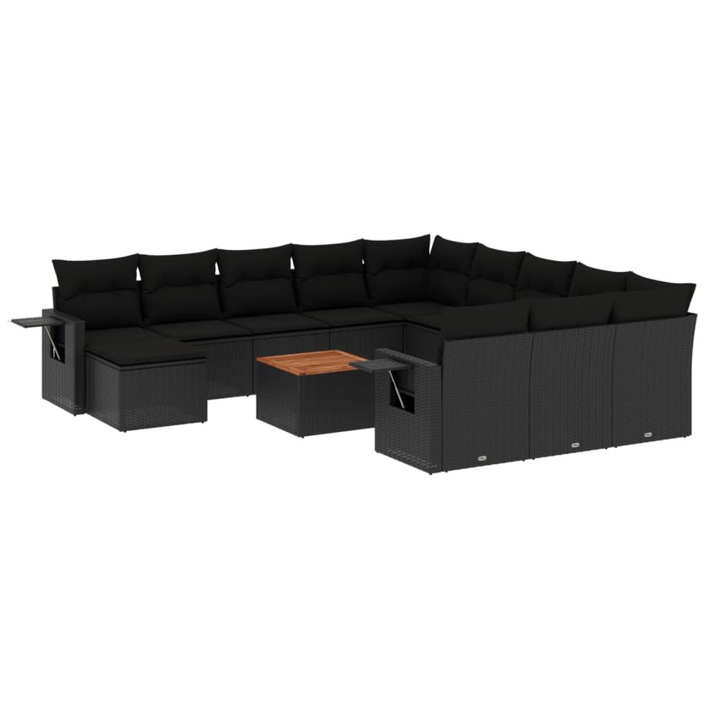 vidaXL 13-delige Loungeset met kussens poly rattan zwart