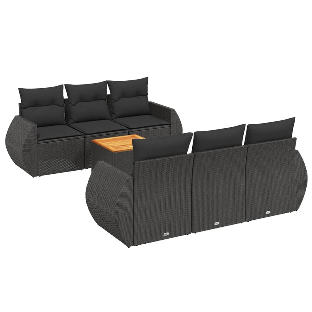 vidaXL 7-delige Loungeset met kussens poly rattan zwart