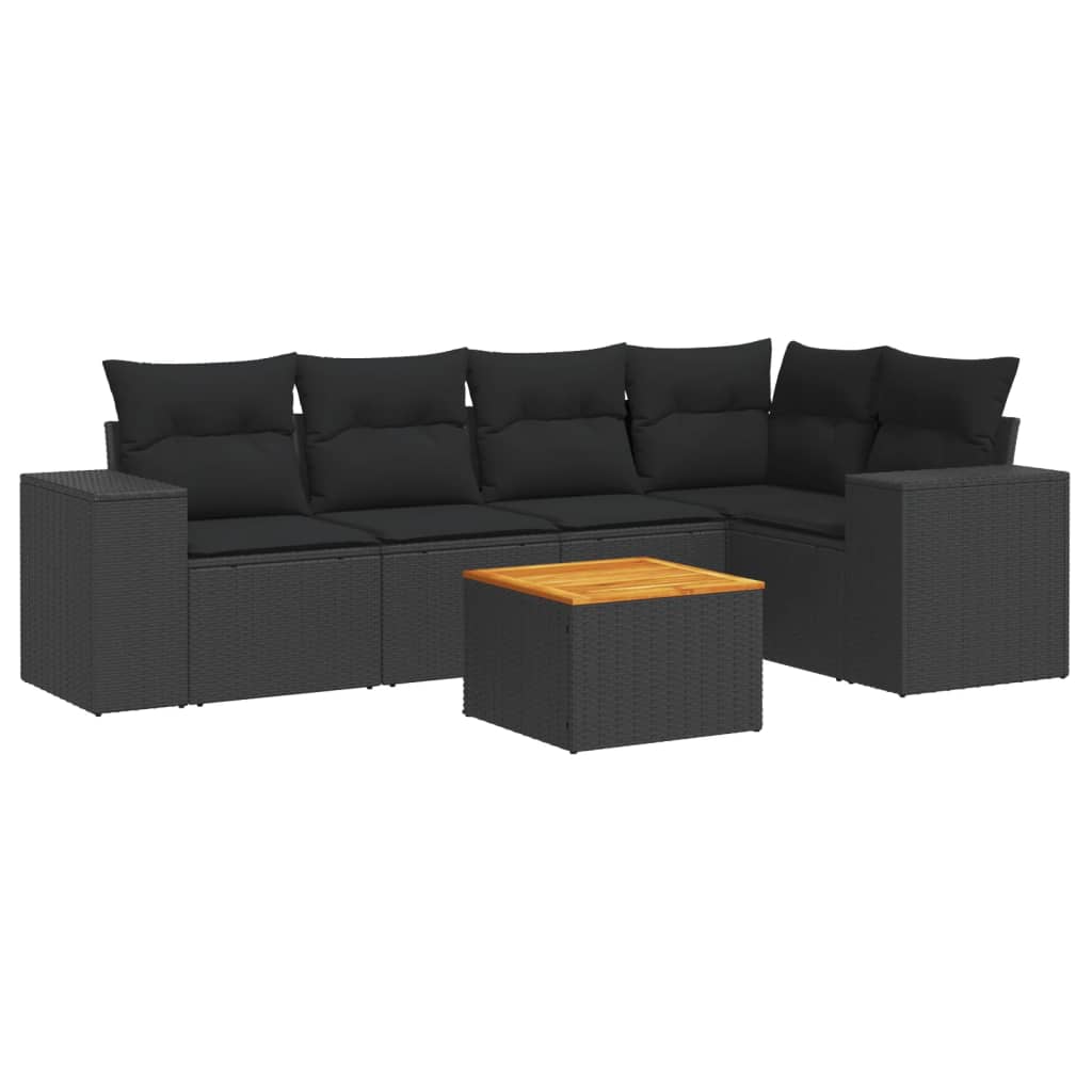 vidaXL 6-delige Loungeset met kussens poly rattan zwart
