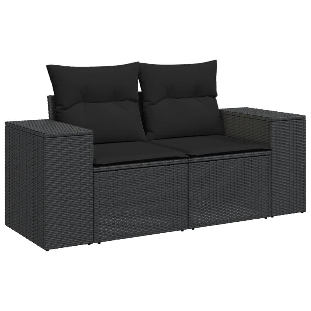vidaXL 11-Piece Lounge Set with Cushions Poly Rattan Black