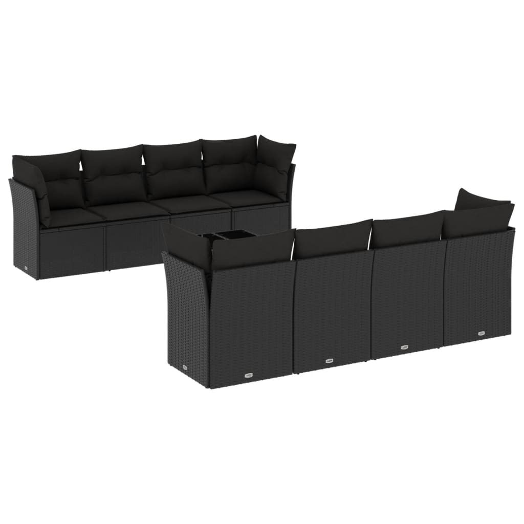 vidaXL 9-piece Poly Rattan Lounge Set with Cushions Black