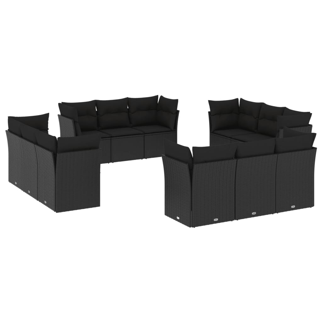 vidaXL Ensemble de salon 12 personnes avec coussins en poly rotin noir