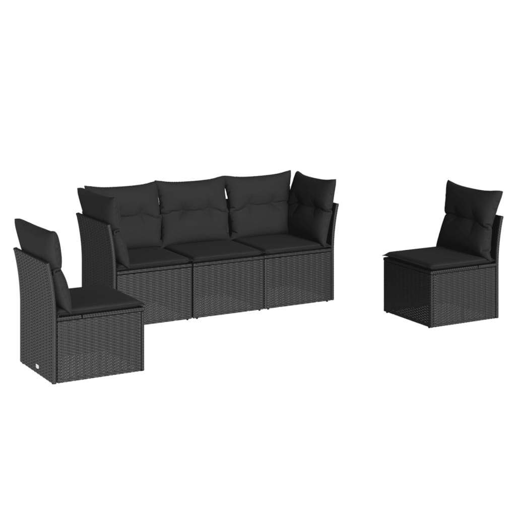 vidaXL 5-piece Lounge Set with Cushions Poly Rattan Black