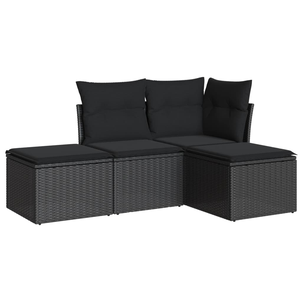 vidaXL 4-Piece Poly Rattan Lounge Set with Cushions Black