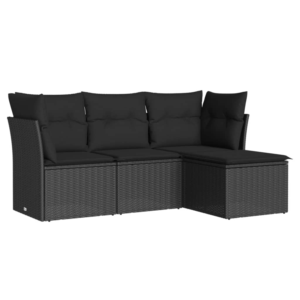 vidaXL 4-Piece Poly Rattan Lounge Set with Cushions Black