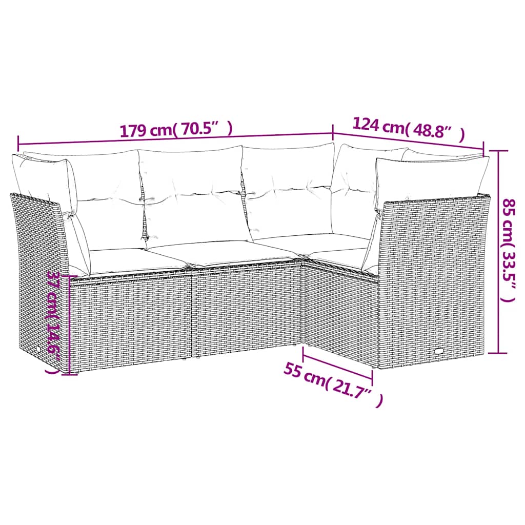 vidaXL 4-Piece Poly Rattan Lounge Set with Cushions Black