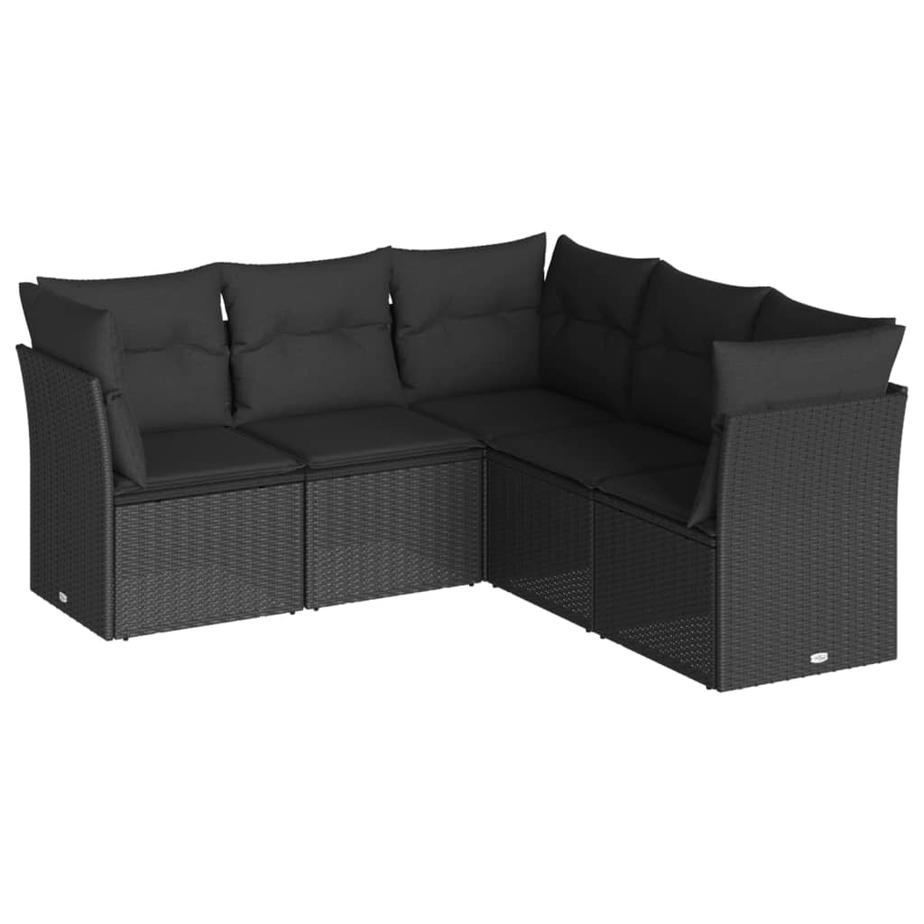 vidaXL 5-piece Lounge Set with Cushions Poly Rattan Black