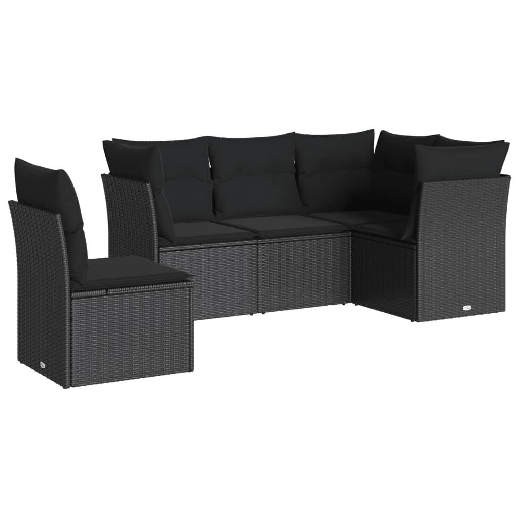 vidaXL Ensemble de salon 5 personnes avec coussins en poly rotin noir