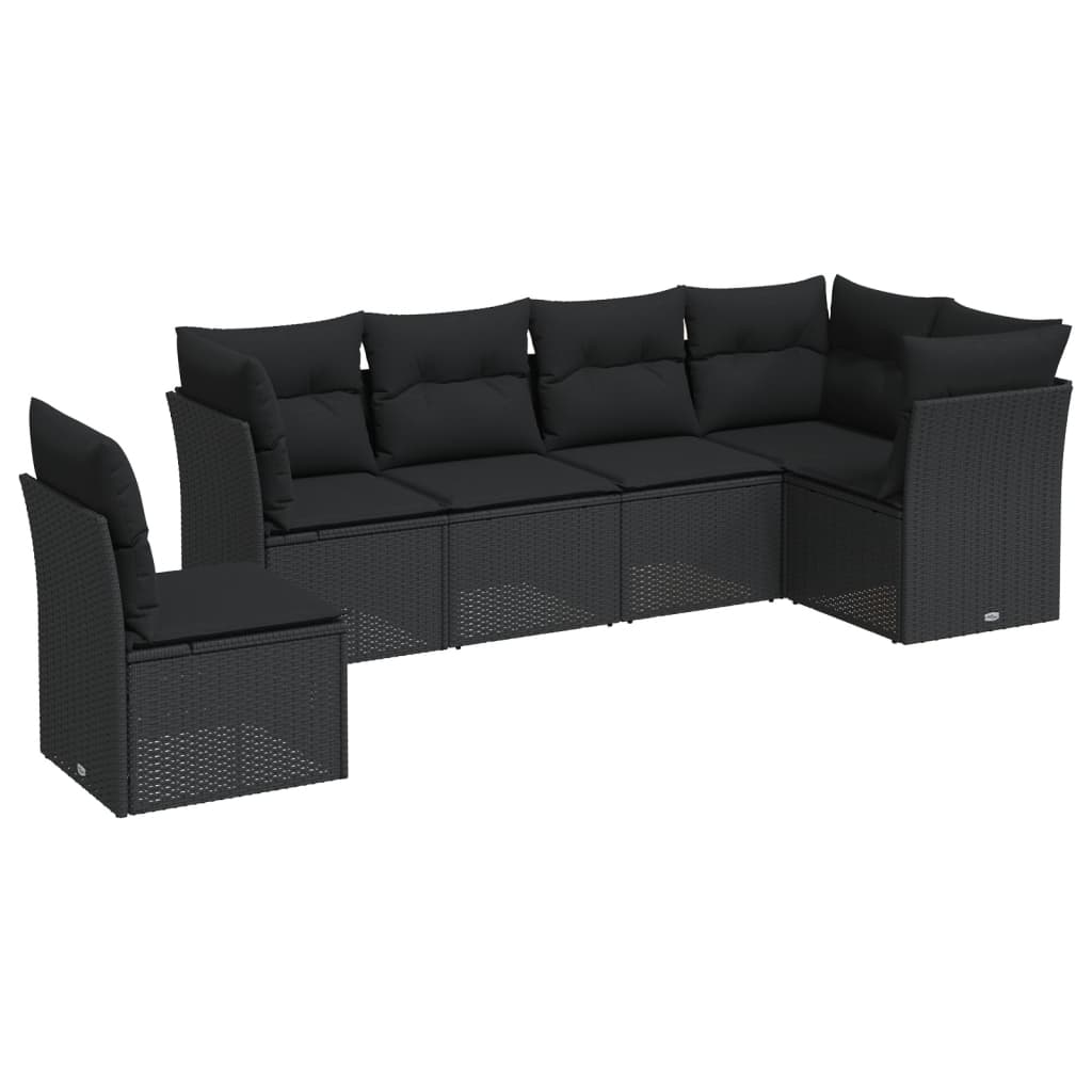 vidaXL Ensemble de salon 6 personnes avec coussins en poly rotin noir