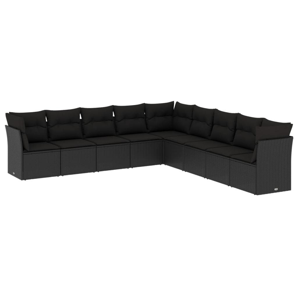 vidaXL 9-piece Poly Rattan Lounge Set with Cushions Black
