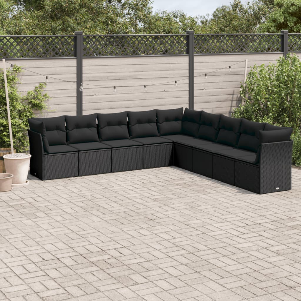 vidaXL 9-piece Poly Rattan Lounge Set with Cushions Black