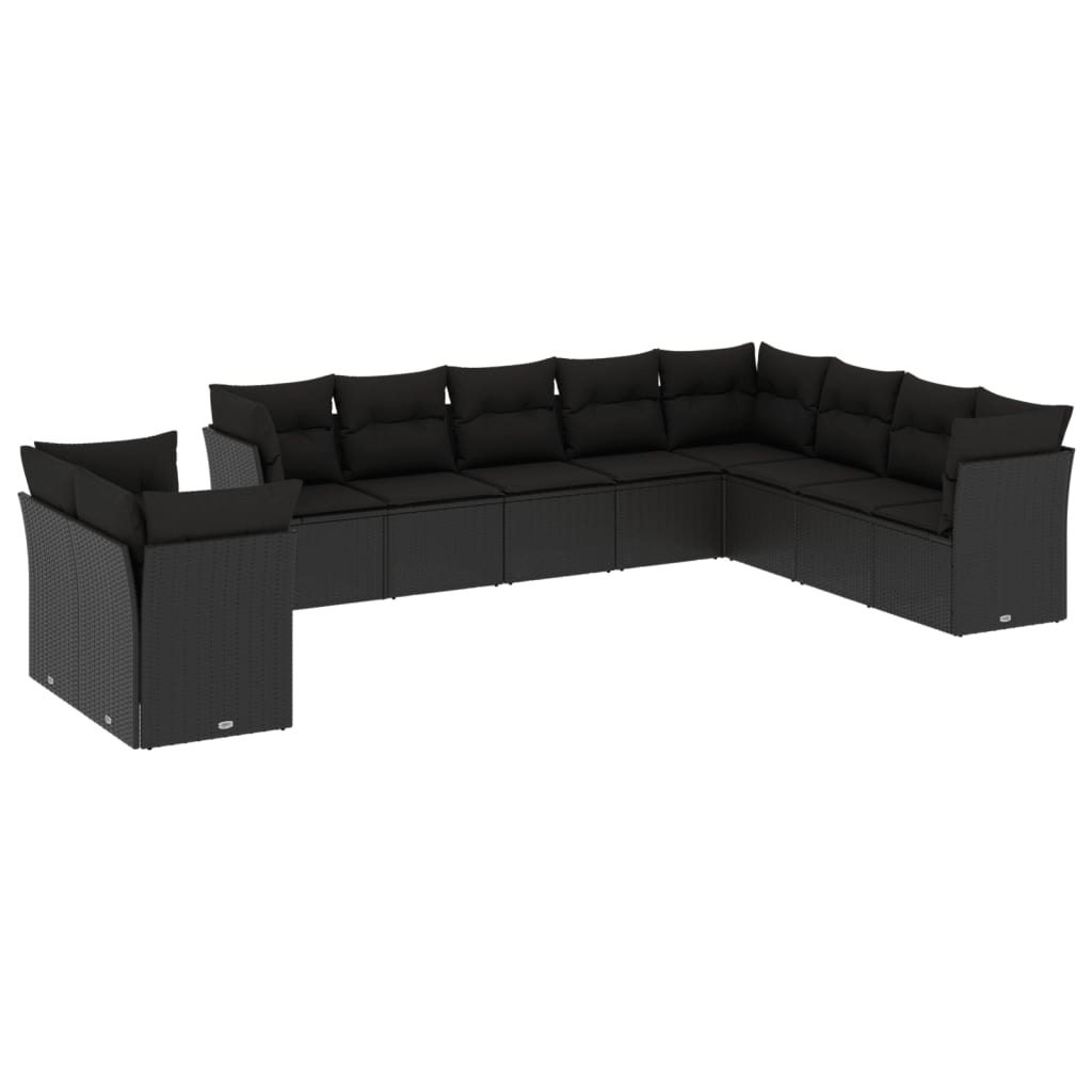 vidaXL 10-delige Loungeset met kussens poly rattan zwart