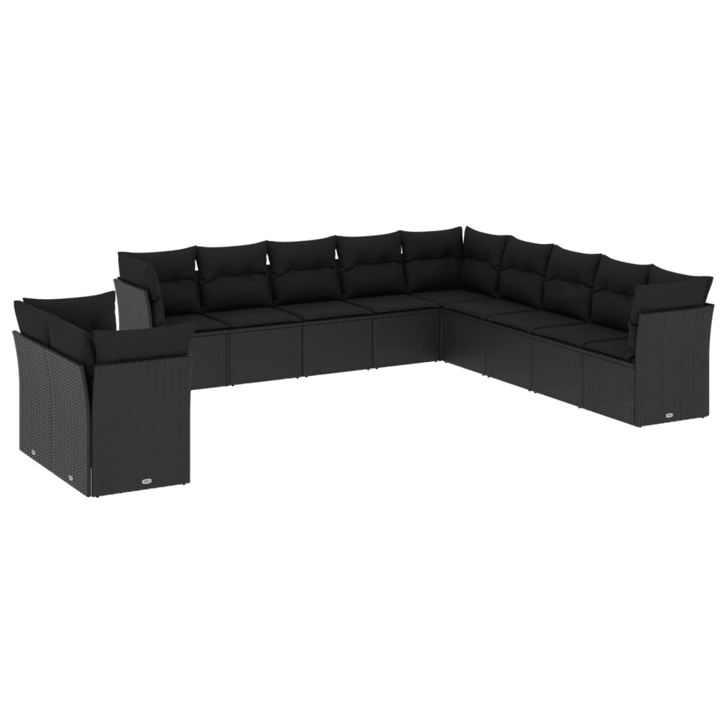 vidaXL Ensemble de salon 11 personnes avec coussins en poly rotin noir