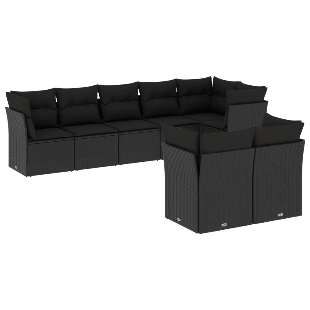 vidaXL Ensemble de salon 8 personnes avec coussins en poly rotin noir