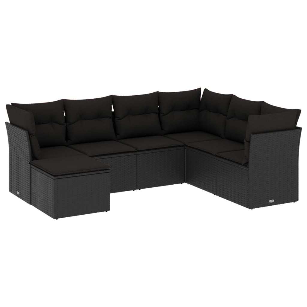 vidaXL 7-delige Loungeset met kussens poly rattan zwart