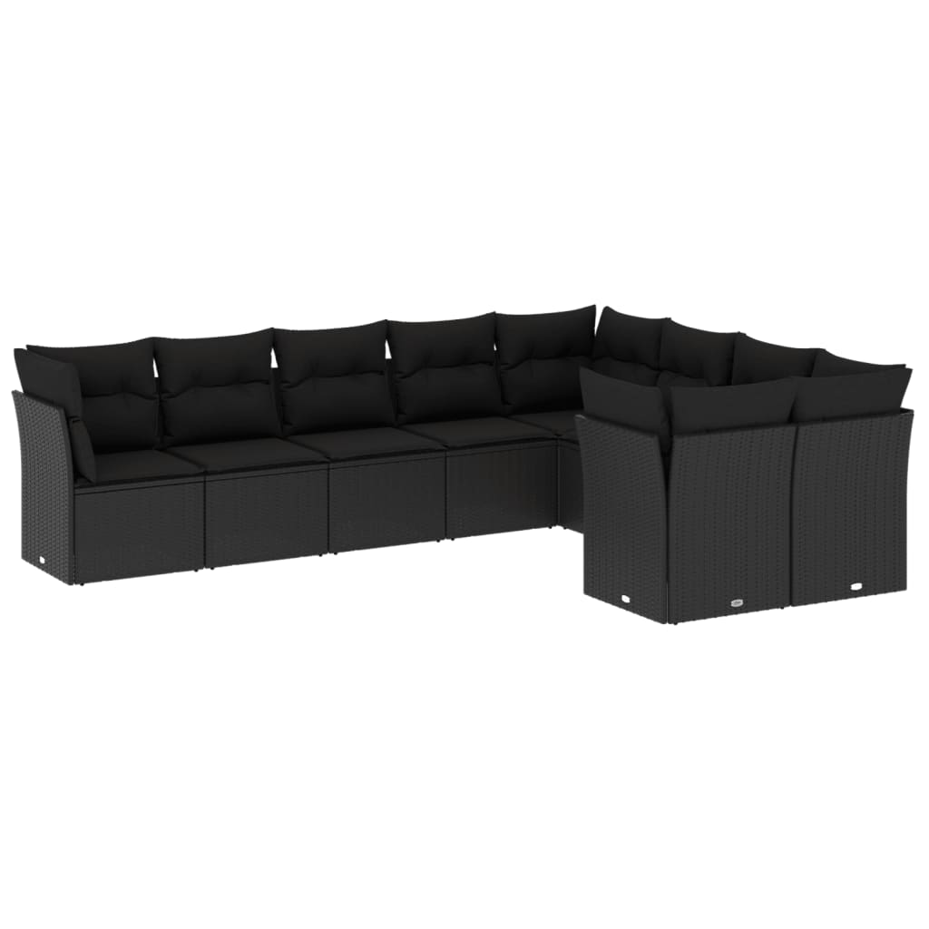 vidaXL Ensemble de salon 9 pièces avec coussins en poly rotin noir