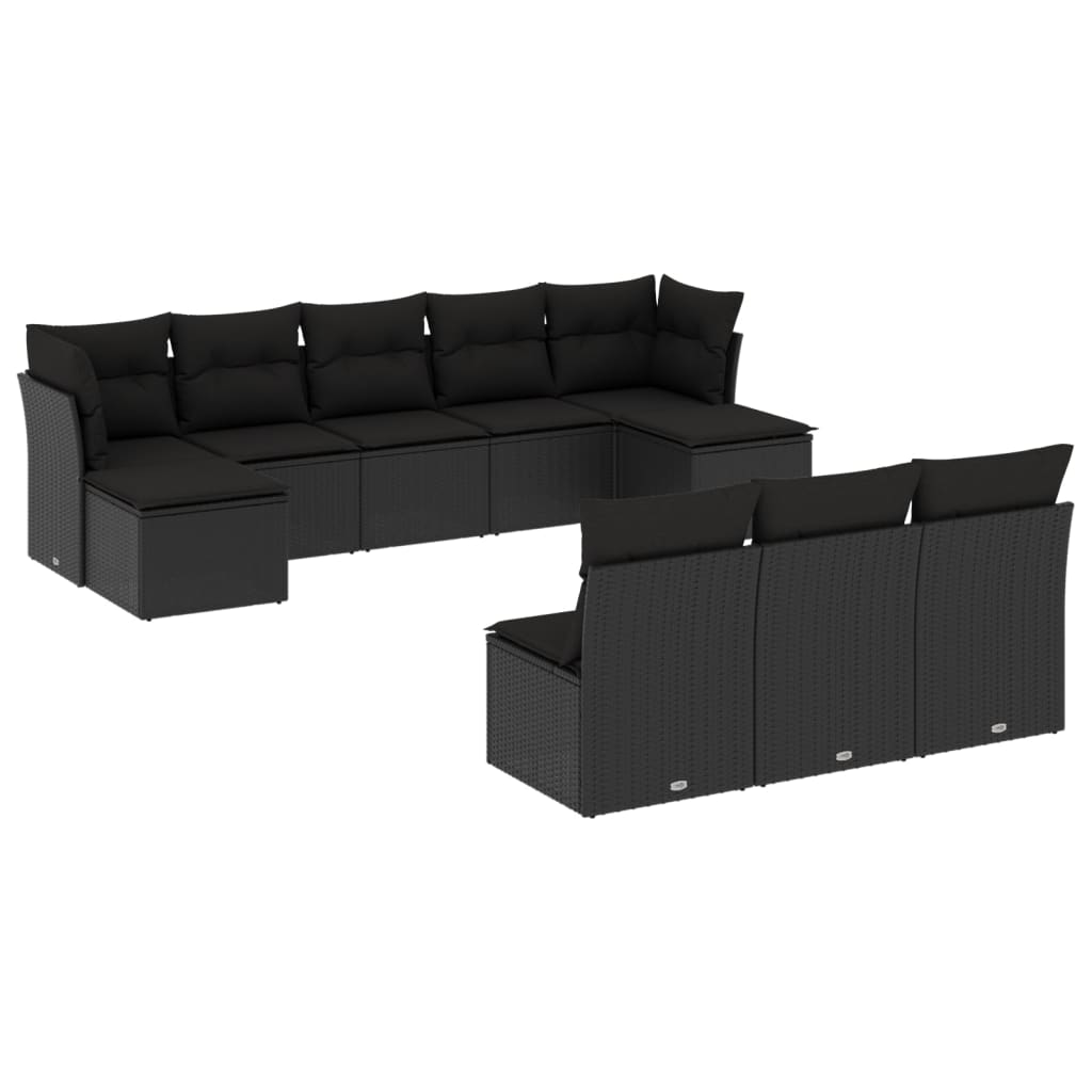 vidaXL Ensemble de salon 10 personnes avec coussins en poly rotin noir