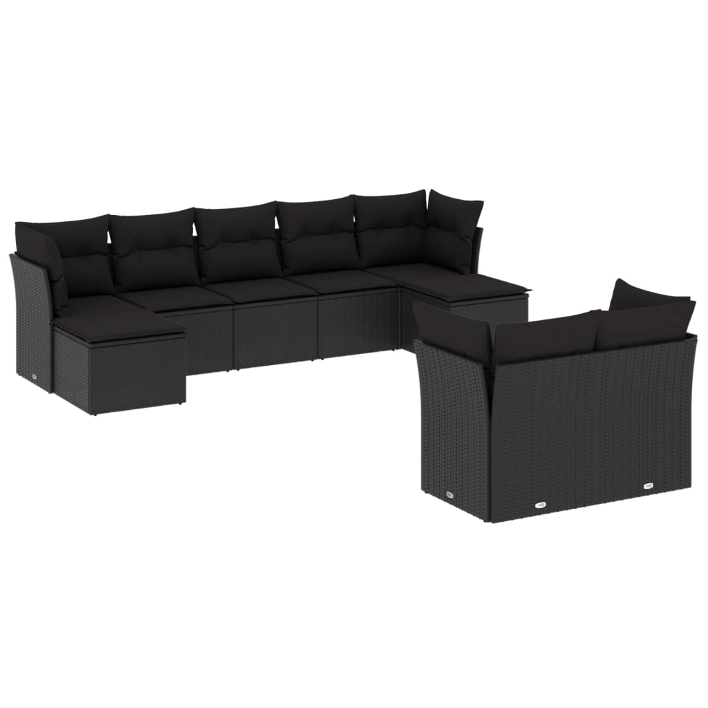 vidaXL 9-delige Loungeset met kussens poly rattan zwart