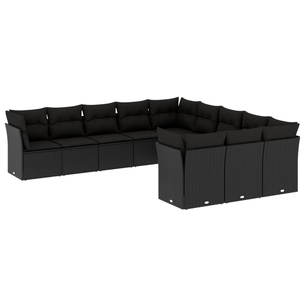 vidaXL Ensemble de salon 11 personnes avec coussins en poly rotin noir