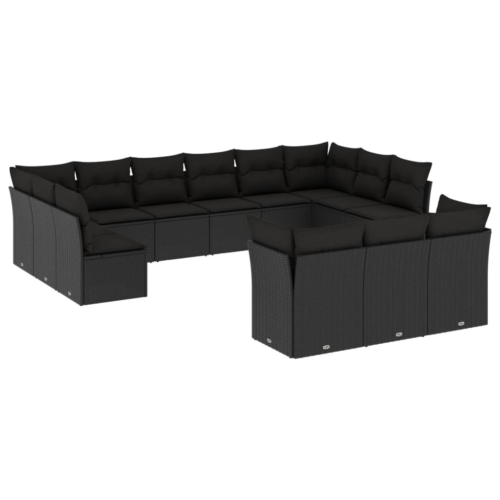 vidaXL Ensemble de salon 13 personnes avec coussins en poly rotin noir