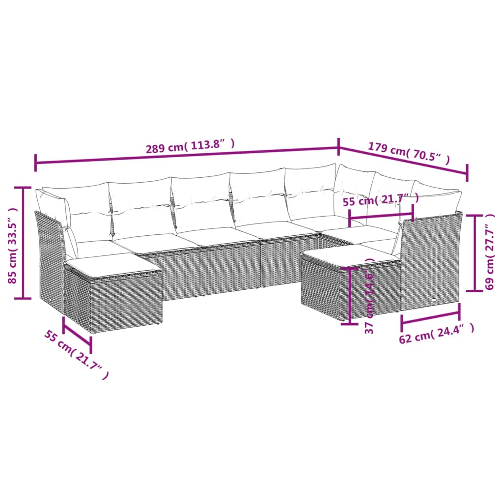 vidaXL 9-piece Poly Rattan Lounge Set with Cushions Black