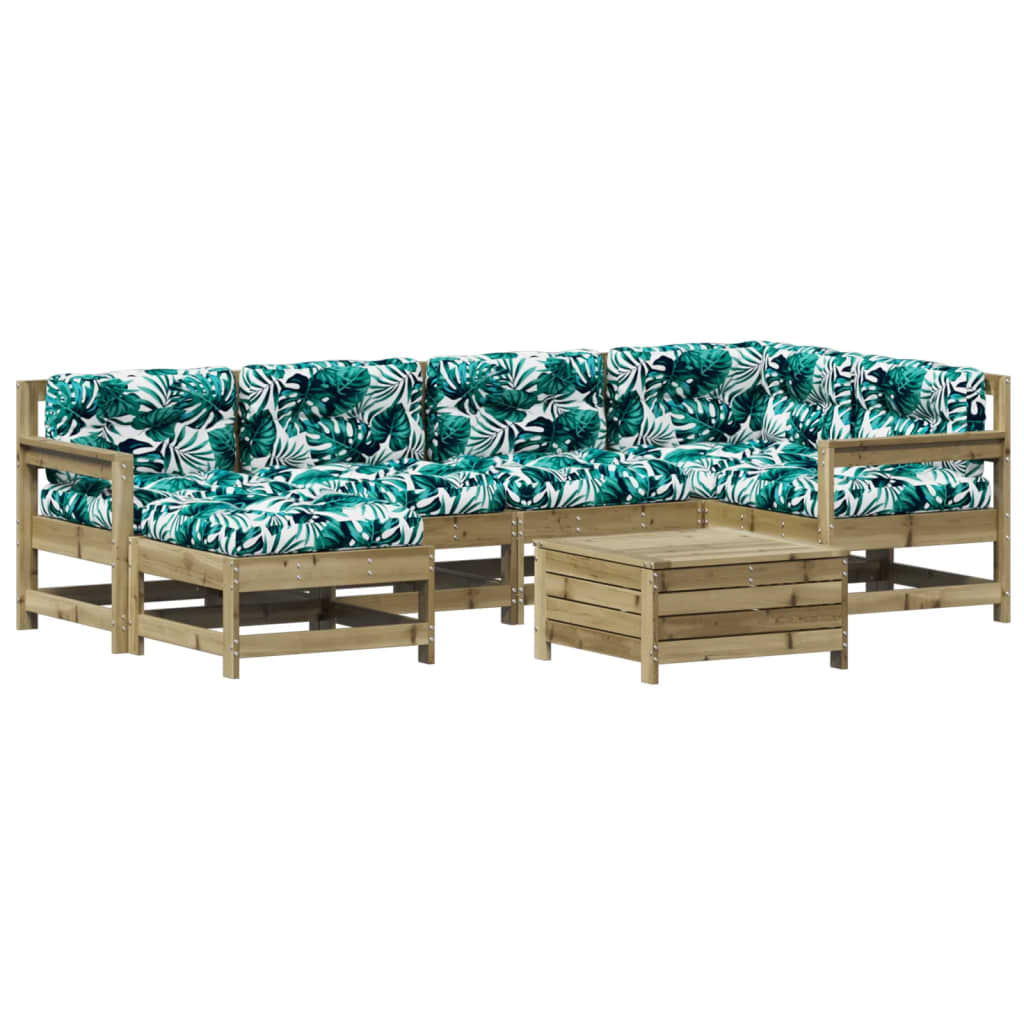 vidaXL 7-delige Loungeset met kussens massief grenenhout