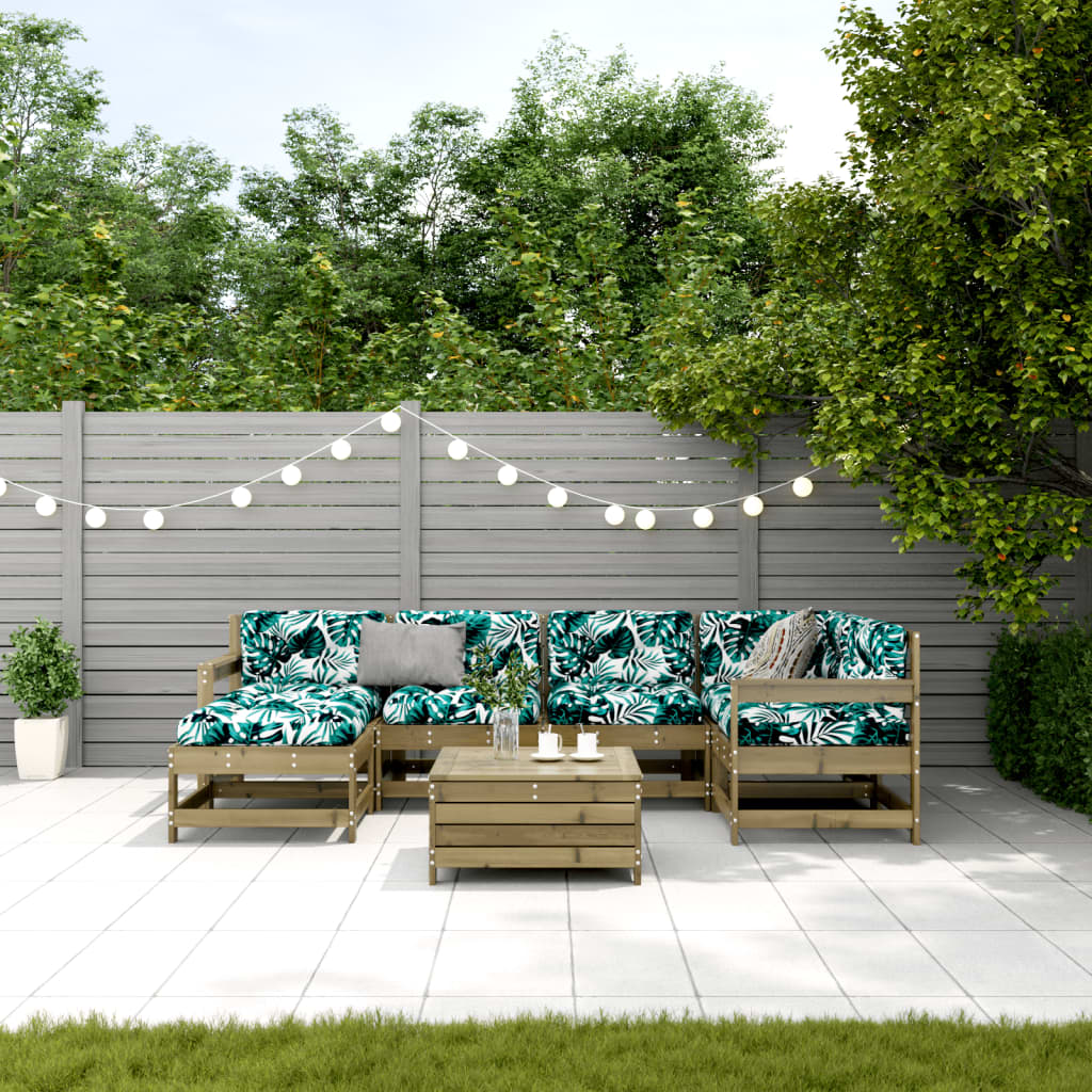vidaXL 7-delige Loungeset met kussens massief grenenhout