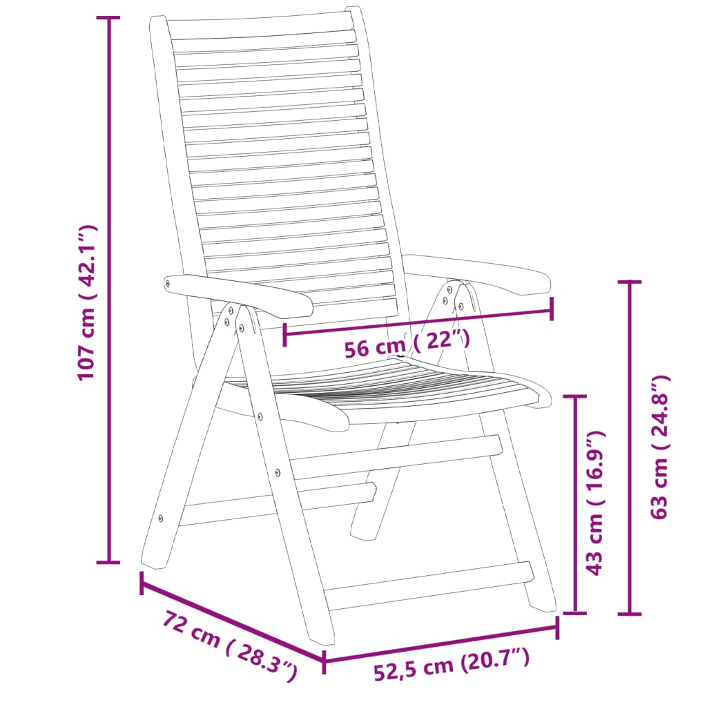 vidaXL Tuinstoelen 4 st verstelbaar 56x72x107 cm massief acaciahout
