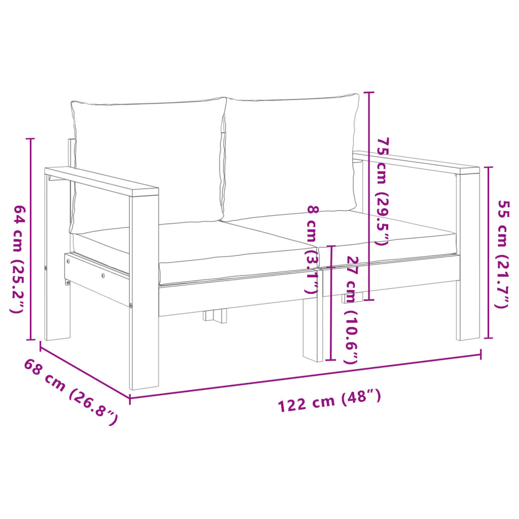 vidaXL 4-delige Loungeset met kussens massief acaciahout