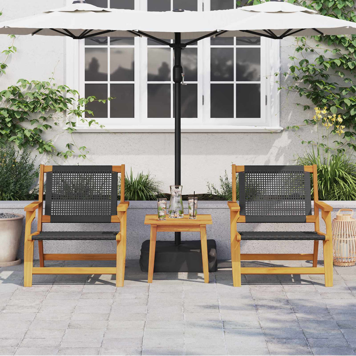 vidaXL Tuinstoelen met Tafel 3 pcs Zwart Massief Acacia Hout