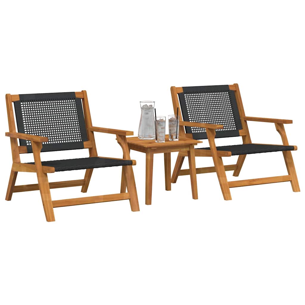 vidaXL Tuinstoelen met Tafel 3 pcs Zwart Massief Acacia Hout