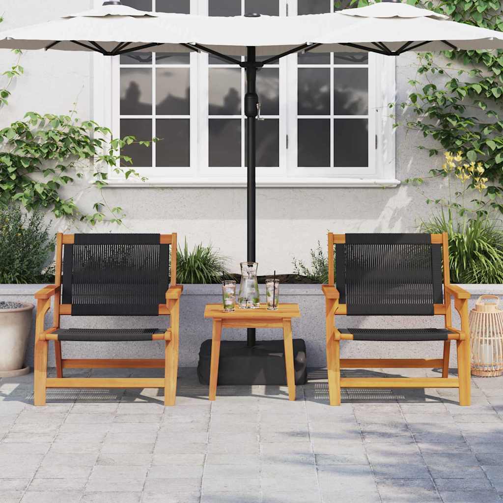 vidaXL Tuinstoelen met Tafel 3 pcs Zwart Massief Acacia Hout