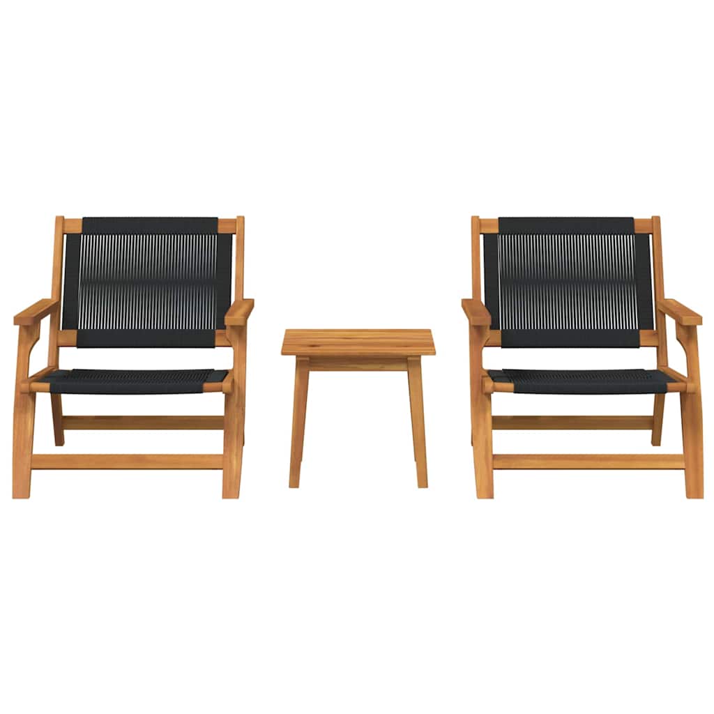 vidaXL Tuinstoelen met Tafel 3 pcs Zwart Massief Acacia Hout
