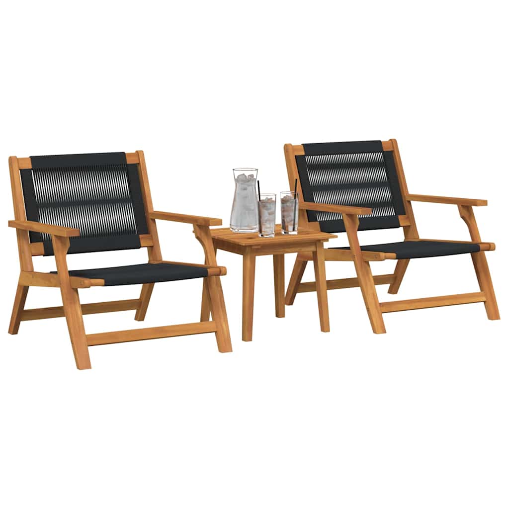 vidaXL Tuinstoelen met Tafel 3 pcs Zwart Massief Acacia Hout