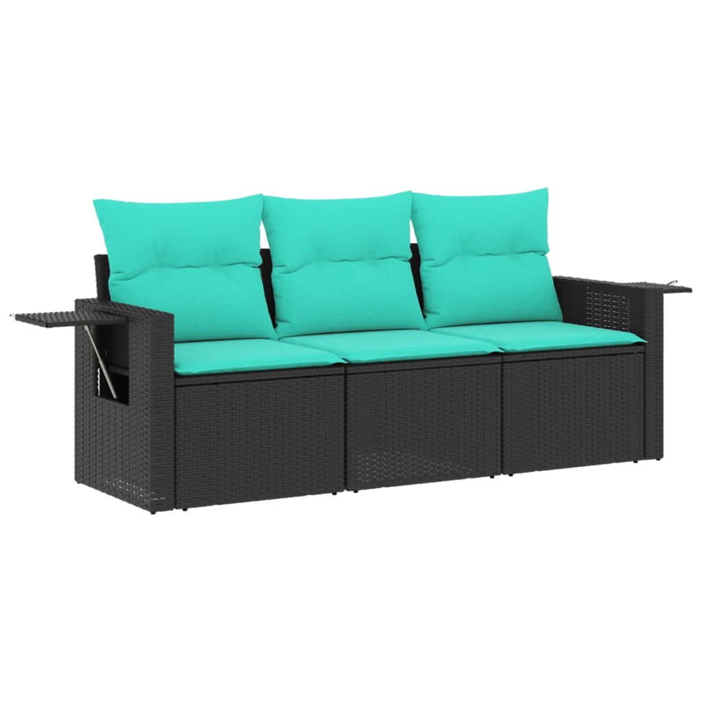 vidaXL 3-Piece Garden Sofa Set with Cushions Black Poly Rattan