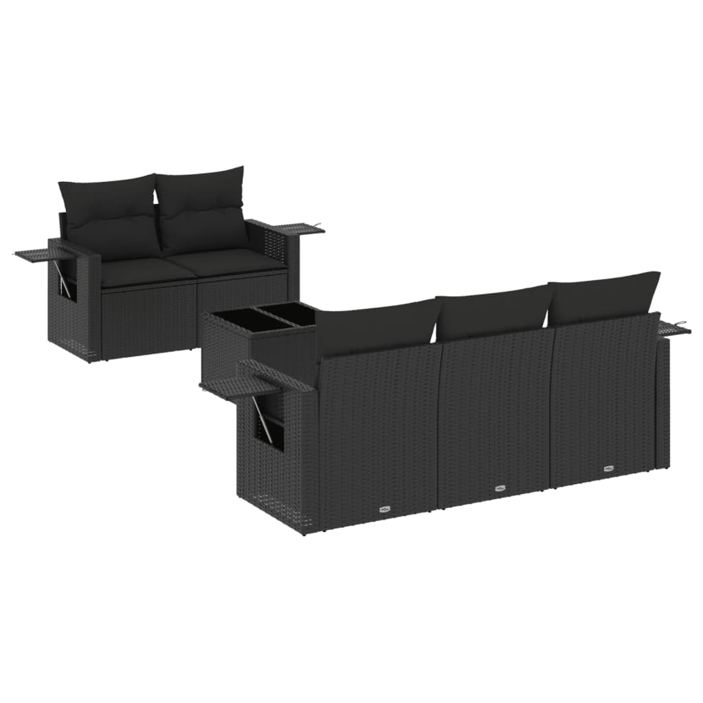 vidaXL 6-Piece Lounge Set with Cushions Poly Rattan Black