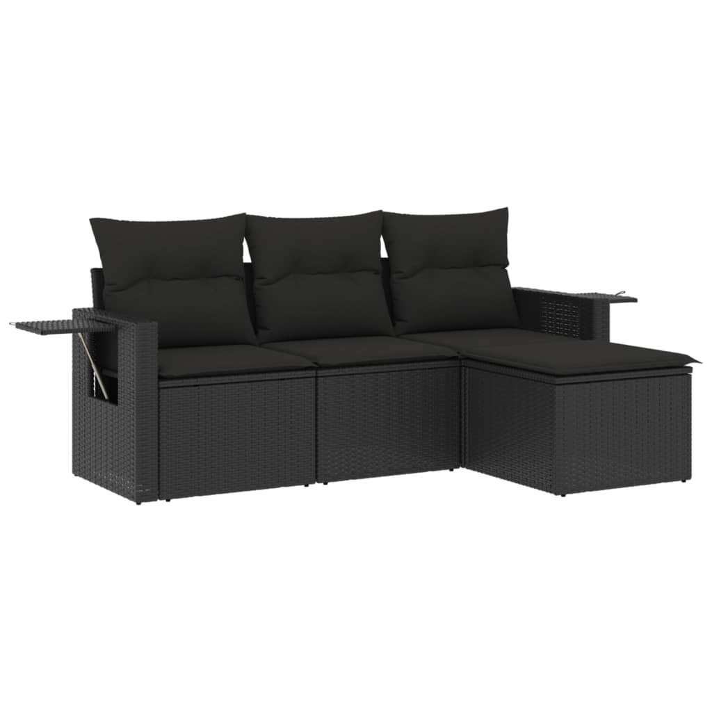 vidaXL 4-delige Loungeset met kussens poly rattan zwart
